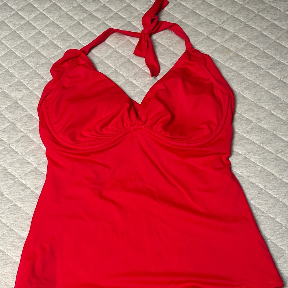 Athleta Vibrant Red Halter tankini top. 36D/DD